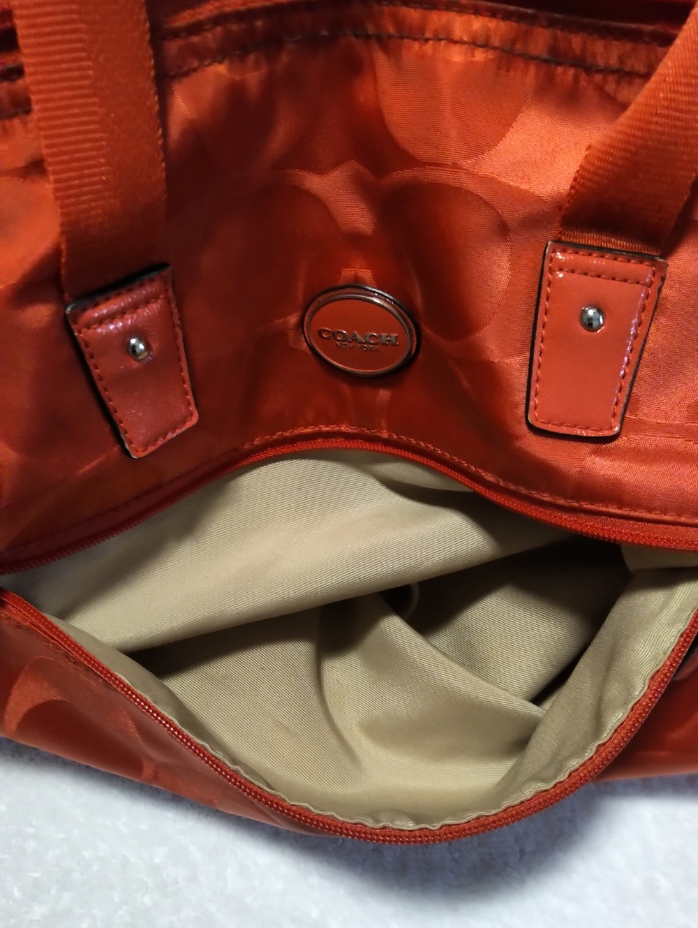 Authentic Coach CC Signature Orange Duffle Bag - Picture 9 of 11